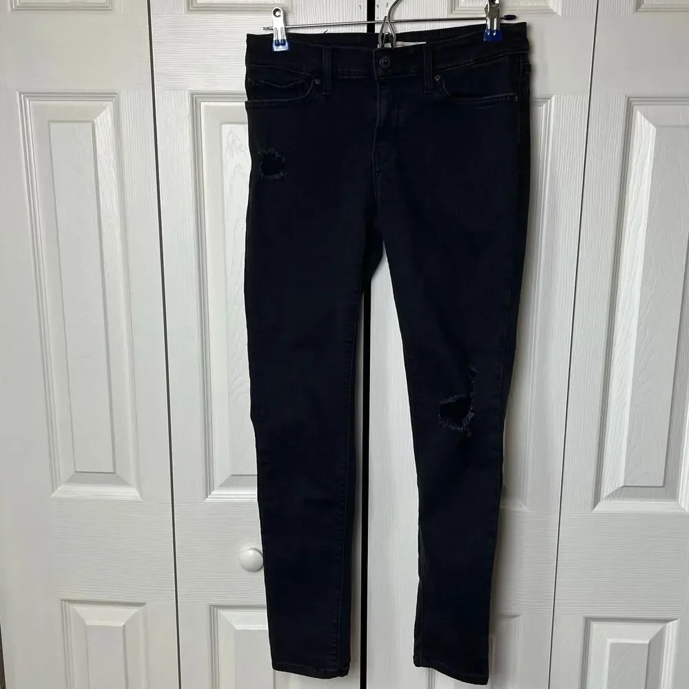 Levi's 711 Skinny Jeans Black 28 Distressed Ripped Knee